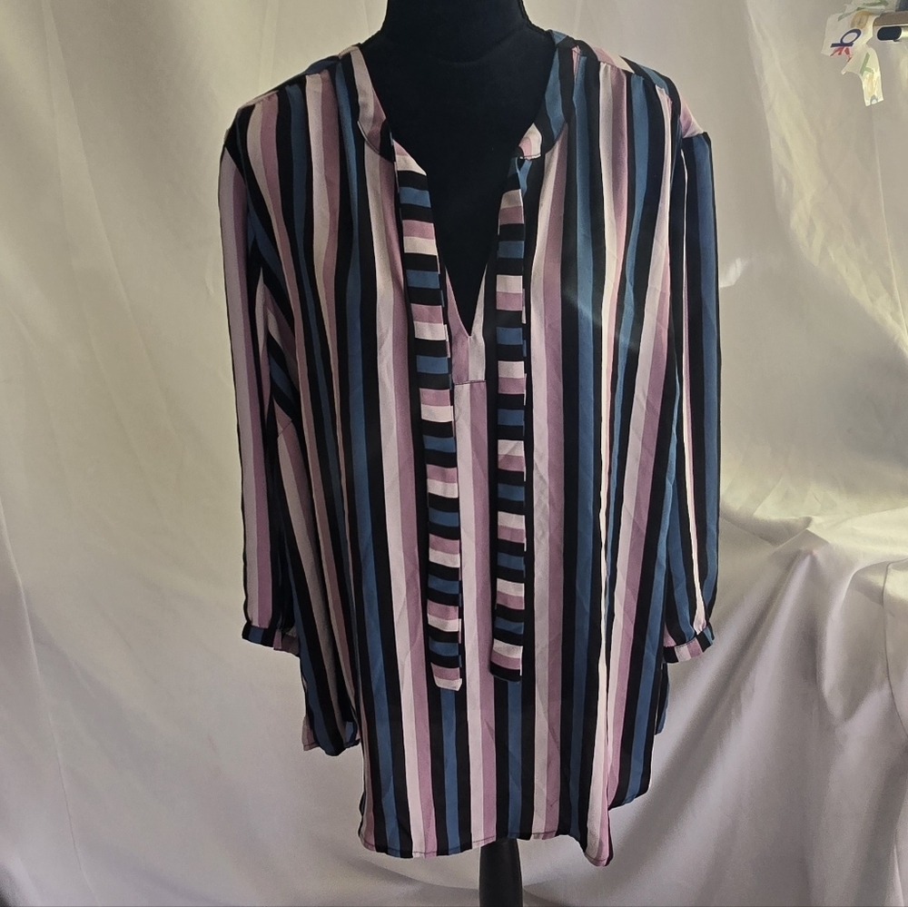 Torrid women plus size 3 stripe tie peasant‎ tunic blouse 3/4 sleeve pull over